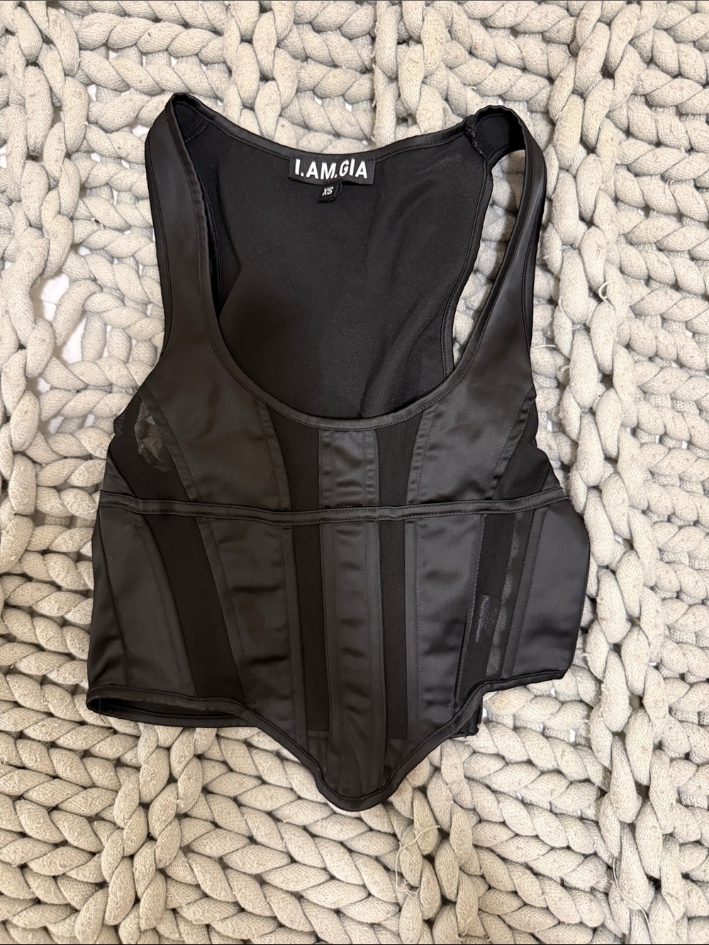 I.AM.GIA Black Corset-Inspired One Piece Swim